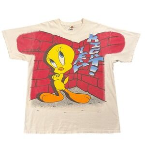 1990s Vintage Looney Tunes Tweety Bird Yeah Right! Graphic T-Shirt XL